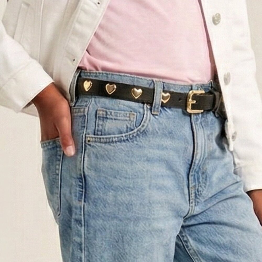 Kids J.Crew Crewcuts Girls Heart-Stud Belt in Leather – Size L – NWT